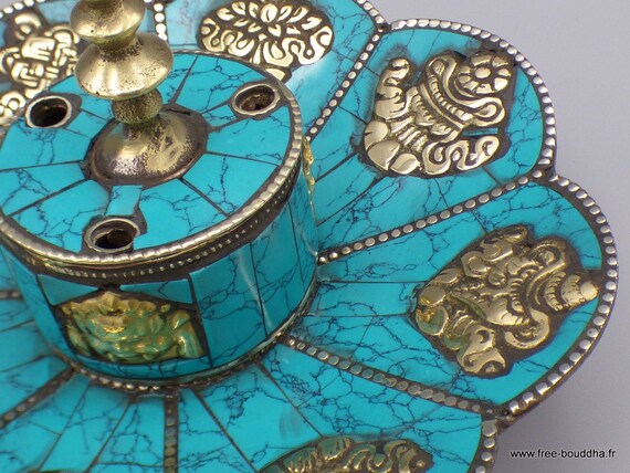 Tibet Lotus Räucherstäbchenhalter Set – Rotbronze, 2-teilig Mit Kürbis-Halter | Für Räucherstäbchen & Kegel, Heimdekoration