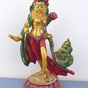 Small standing Green Tara statuette hand painted in gold, Buddhist statuette, pstv2