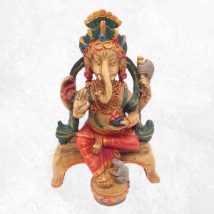 STATUETTE Ganesh seated on a bench 13 cm hand painted, stagan3