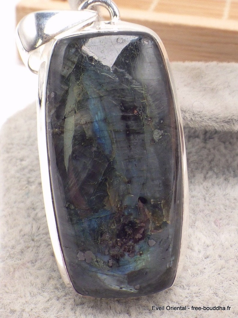 LARVIKITE jewel black MOONSTONE oval pendant silver 925, YM12.2 image 2