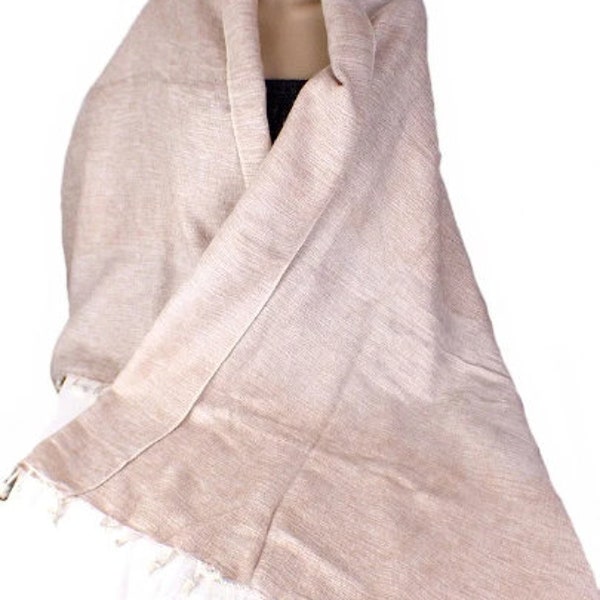 CHALE LAINE de YACK beige écru, pashmina laine, chale nepalais, chale ethnique, echarpe laine, cply60