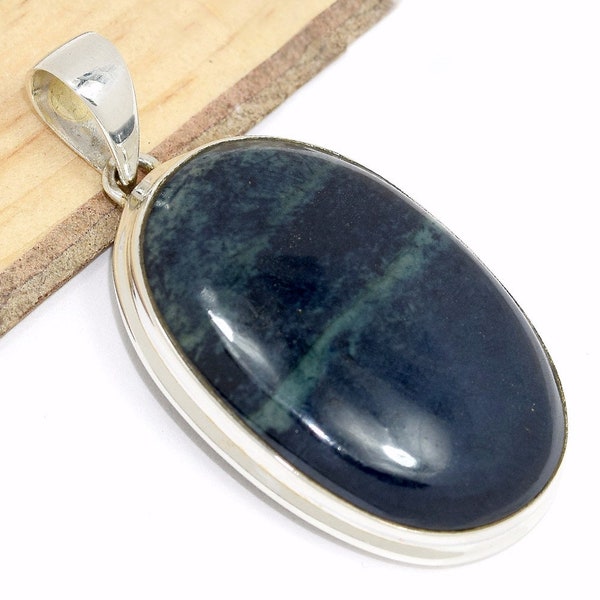 Large BLUE VIVIANITE PENDANT yellow silver 925, vivianit pendant, CWA94