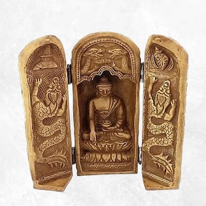 Portable Altar Temple Triptych Buddha, Travel Altar Meditation Ritual Portable Statue TRYP2