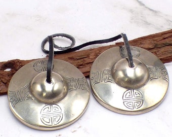 TIBETAN TINGSHAS BRONZE Tibetan cymbals moon symbol, TPN3