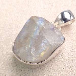 Thick raw MOONSTONE PENDANT peristerite 925 silver, YM83.1