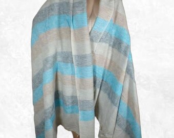 Extra Large Ecru Blue Yak Wool Shawl 240 X 120 Cm TGCN5 - Etsy