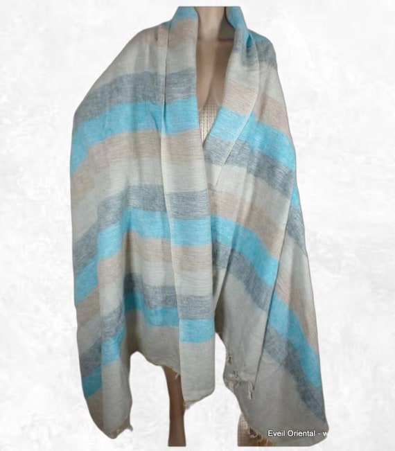 Extra Large Ecru Blue Yak Wool Shawl 240 X 120 Cm TGCN5 - Etsy