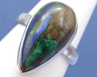 Malachite ring on Azurite silver 925 size 59 US 8 3/4, XV78