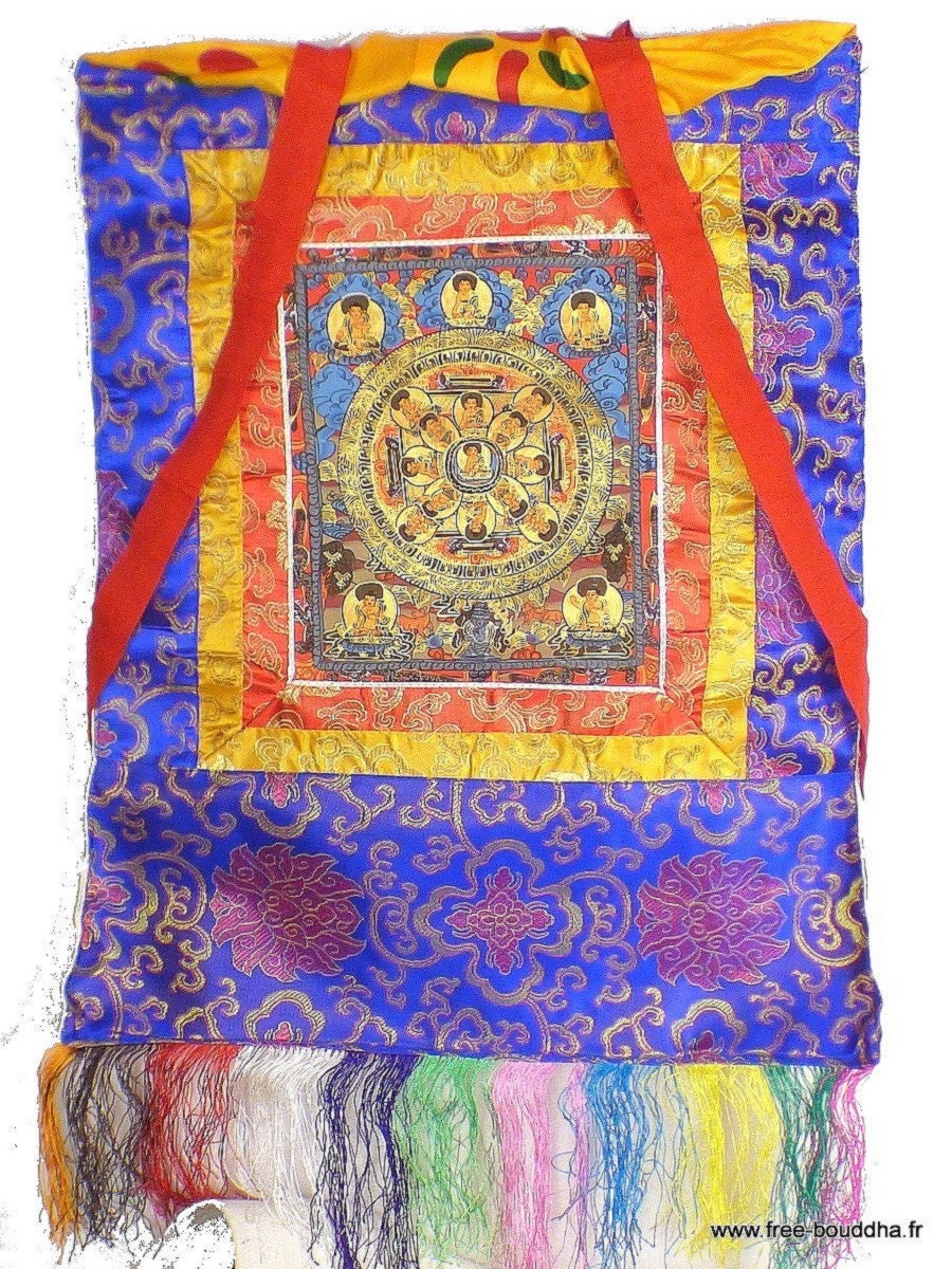 Tangka Tibétaine Roue de La Vie 5 Bouddhas, Tanrv1