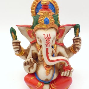 GANESH STATUETTE sitting 12 cm in hand-painted resin, STA75.2