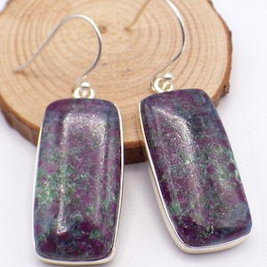Silver earrings RUBY ON KYANITE, ruby in kyanite, natural stone jewelry, kyanite jewelry, jew58