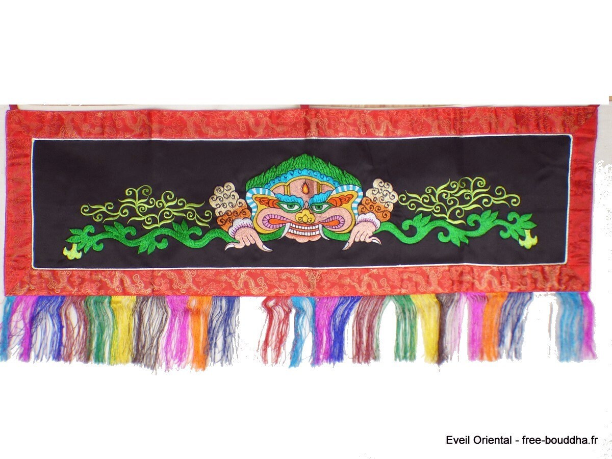 Tenture Murale Bouddhiste Mahakala Fond Noir Brodée Main, Nmaha4