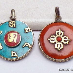 Reversible TIBETAN BUDDHIST PENDANT dordje and om symbol, BHP49