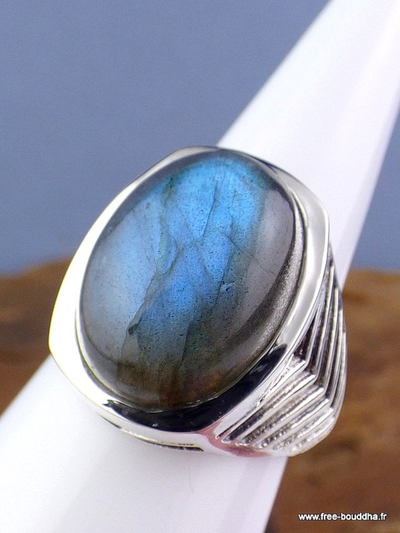 BAGUE HOMME LABRADORITE chevaliere labradorite, bijou pierre naturelle protection argent KB29 / BEE51 image 1