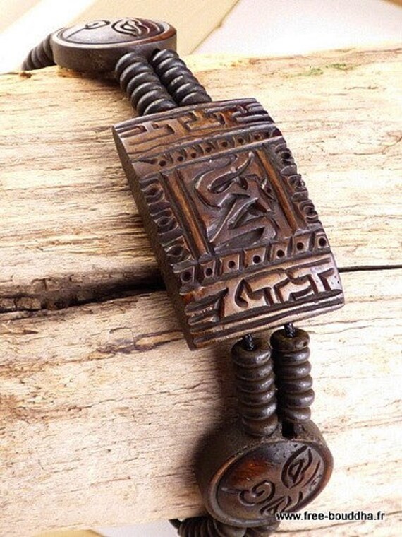 Bijou Bracelet Tibetain Os de Buffle, Bracelet Artisanal Sculpté Main, Bijou Tibetain Bouddhiste Eth