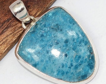 Ciondolo semi-ovale in apatite blu, 4 cm - Pietra naturale - TW242 -