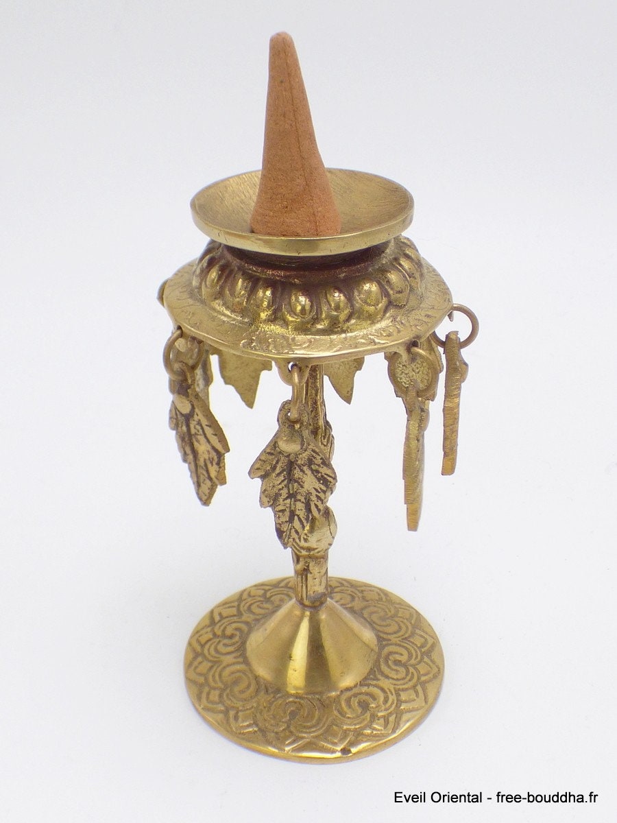 Bruleur Encens Tibetain Pour Encens Cone Laiton Massif, Pet58