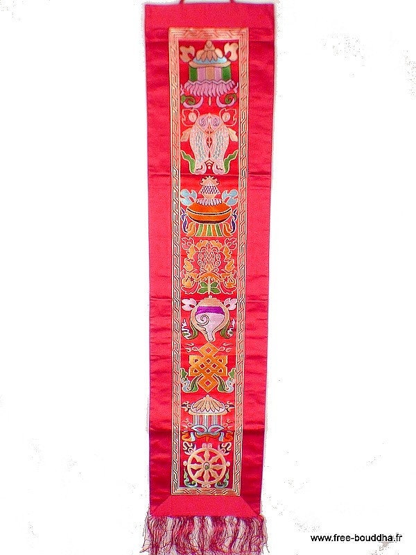 Tenture Bouddhiste Tissée 8 Signes Auspicieux, Haute Qualité, Hqten1