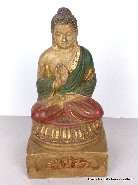 Statuette BOUDDHA SUR SOCLE ancienne, statue bouddha 19cm, stabus