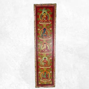 WOODEN BUDDHA PAINTING hand-painted with the 5 Buddhas, tabb1