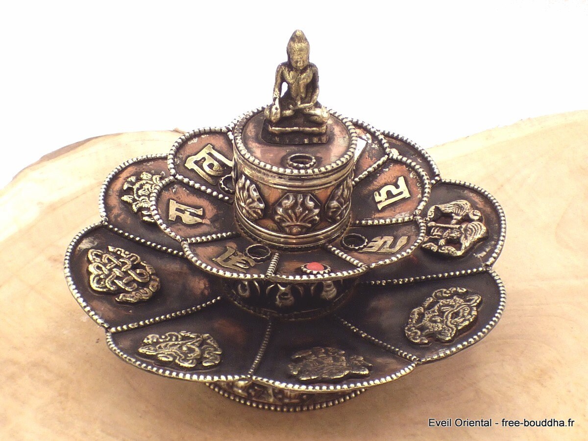 Bruleur Encens Double Lotus Bouddha, Cuivre et Laiton, Aa25.4