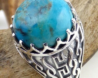 BAGUE HOMME TURQUOISE, bijoux en turquoise, bijou pierre naturelle protection argent qc25.2