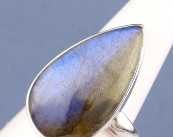 Blue Labradorite ring drop shape 925 silver size 59, XV54.5