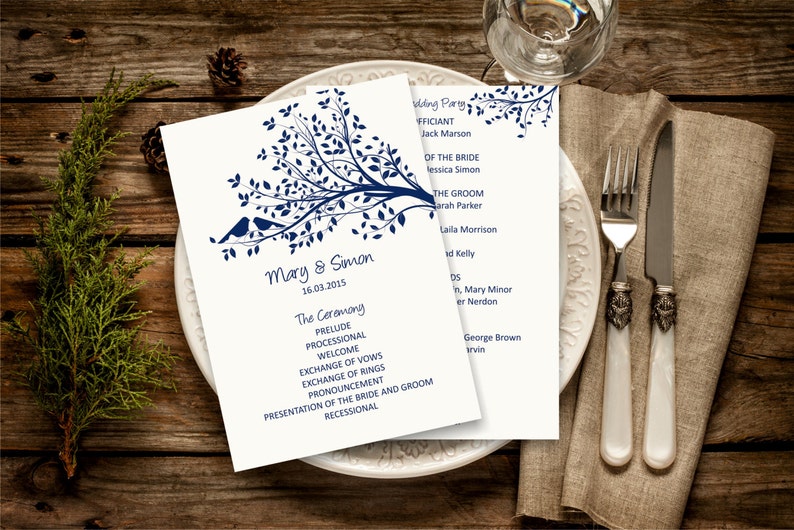 Navy Wedding Program Template Rustic Birdie Wedding Program Etsy