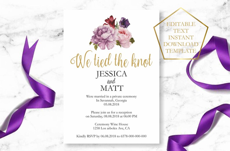 Wedding Reception Invitation Template Post Wedding Reception Etsy