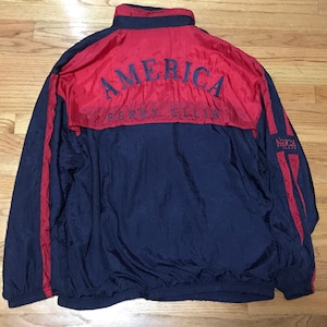 veste de survêtement bleu marine et rouge Perry Ellis America vintage des années 90