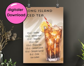 Long Island Iced Tea | digitaler Download |  Cocktail Rezept für Poster | Cocktail Karte
