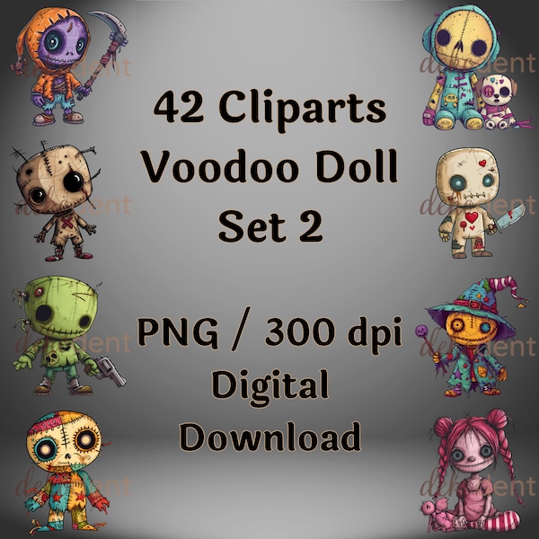 Voodoo Doll Clipart Set 2 | 42 PNGs | digital download | Rag Doll | Horror Clipart | Halloween