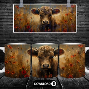 Wrap cup design highland cattle | PNG | digital download | Sublimation | Cow