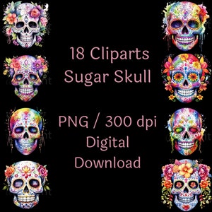 Sugar Skull Clipart Set | 18 PNGs | digital download | Day of the Dead