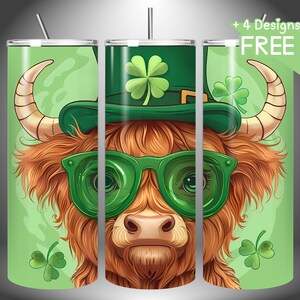 Tumbler Design 20 Ounces | St. Patrick&#39;s Day | highland cow | Tumbler Wrap | PNG | digital download | Tumbler sublimation printing