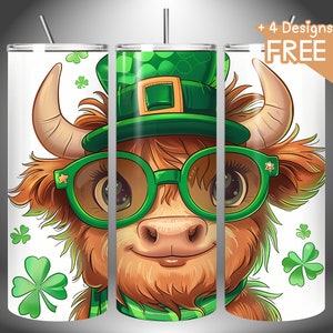 Tumbler Design 20 Ounces | St. Patrick&#39;s Day | Highland Cow| Tumbler Wrap | PNG | digital download | Tumbler sublimation printing
