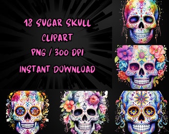Sugar Skull | 18 Clipart PNG | digitaler Download | Dia De Los Muertos