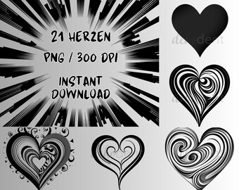 Herz PNG | Clipart Schwarz-Weiß | digitaler Download