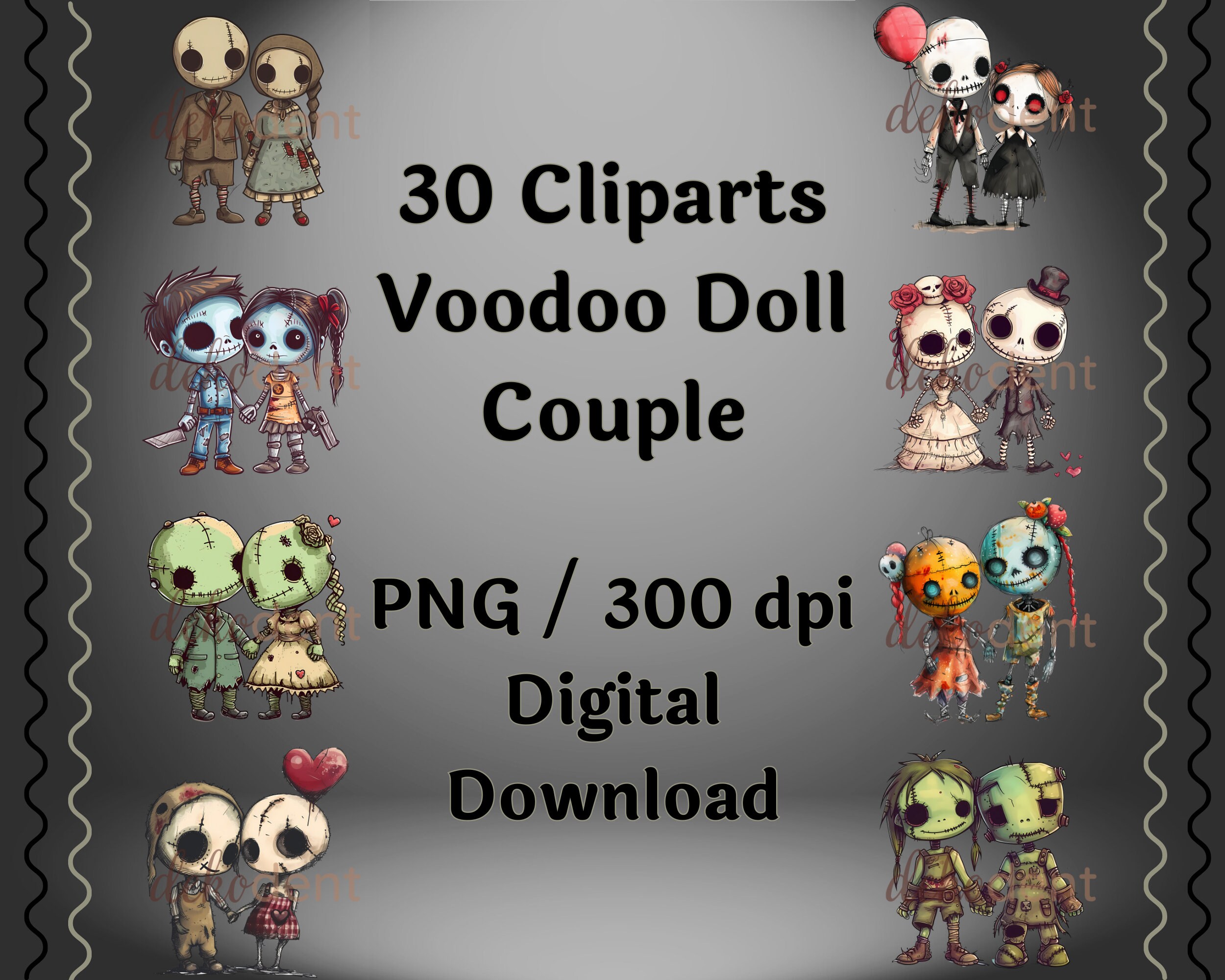 Voodoo Doll Couple Clipart | Rag Doll PNG | Digital Download