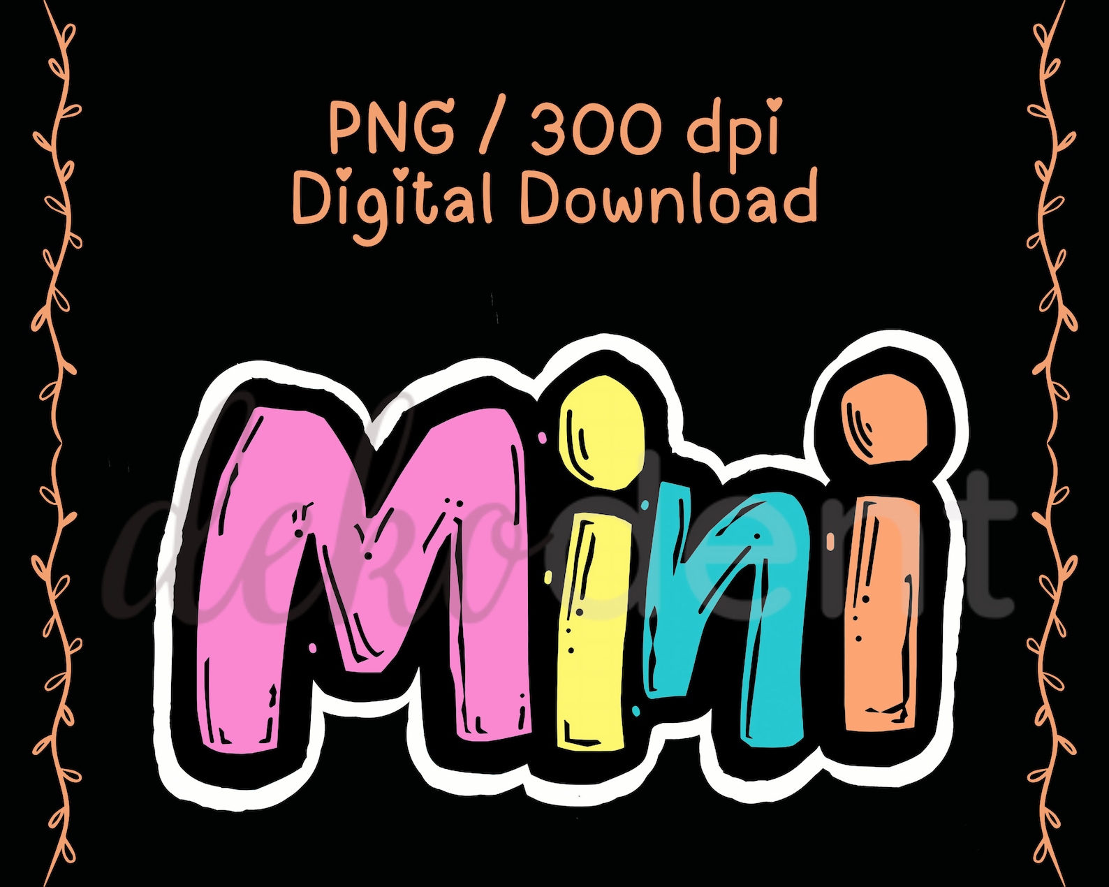 Mini Lettering Doodle Clipart PNG 300dpi Digital Download Sublimation ...