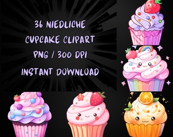 Cupcakes Kawaii | 36 Clipart PNG | digitaler Download | niedliche Muffins