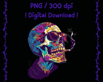 Skull PNG sideways | psychedelic | digital download | sublimation