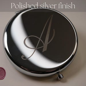 Personalised Silver Compact Mirror – Name or Initial – Engraved Pocket Mirror Gift - Bridesmaids | Valentines image 4