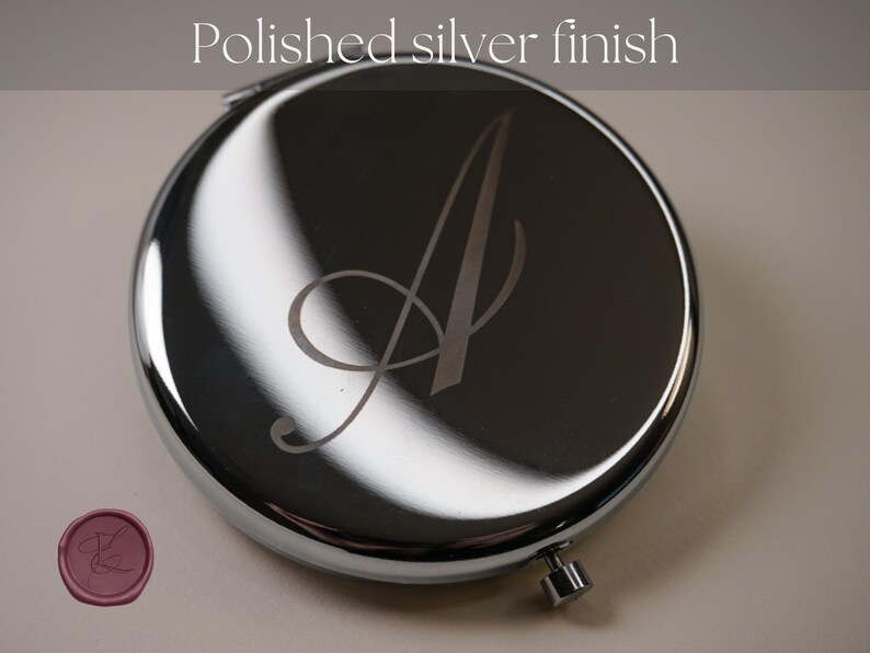 Personalised Silver Compact Mirror – Name or Initial – Engraved Pocket Mirror Gift - Bridesmaids | Valentines image 4