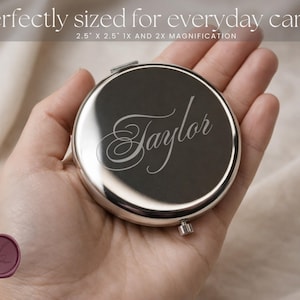 Personalised Silver Compact Mirror – Name or Initial – Engraved Pocket Mirror Gift - Bridesmaids | Valentines image 3