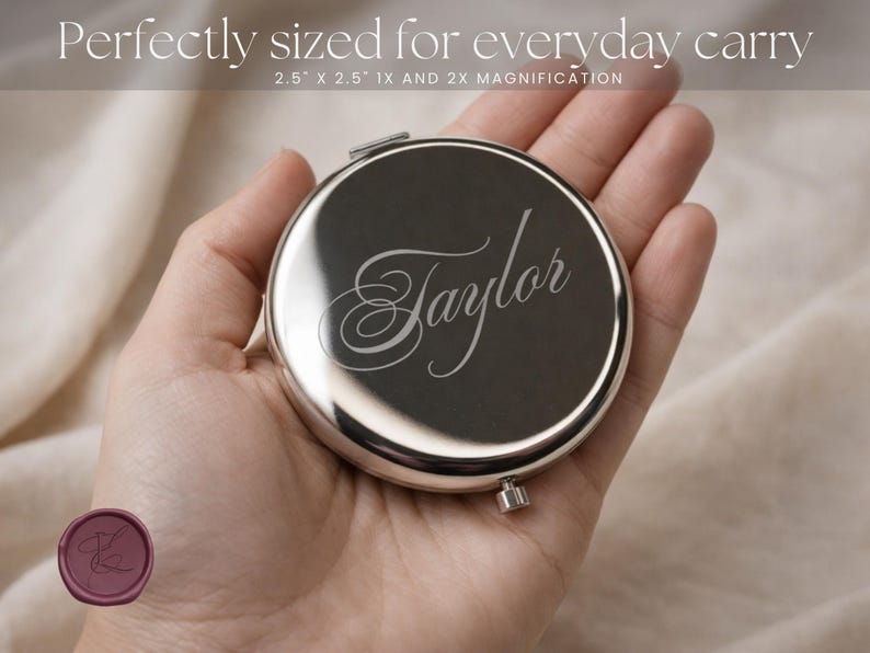 Personalised Silver Compact Mirror – Name or Initial – Engraved Pocket Mirror Gift - Bridesmaids | Valentines image 3
