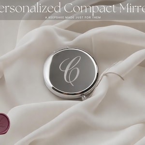 Personalised Silver Compact Mirror – Name or Initial – Engraved Pocket Mirror Gift - Bridesmaids | Valentines