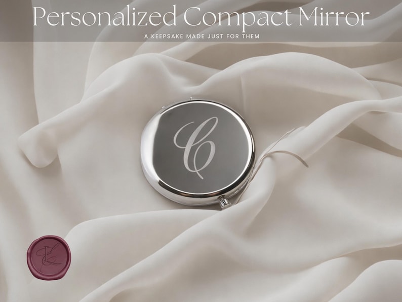 Personalised Silver Compact Mirror – Name or Initial – Engraved Pocket Mirror Gift - Bridesmaids | Valentines image 1