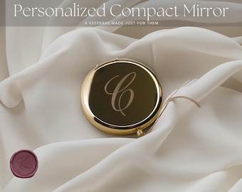 Personalised Gold Compact Mirror – Name or Initial – Engraved Pocket Mirror Gift
