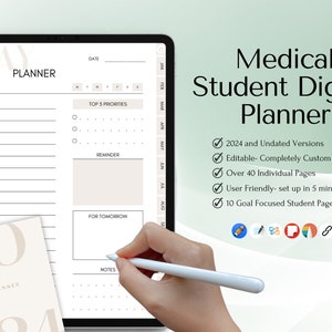 Medical Student Planner | Goal-Oriented Organizer with 40 Pages, Templates, Stickers | Monthly, Weekly, Daily | Undated | 2024 Edition